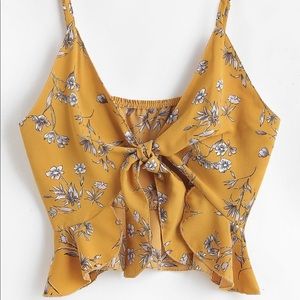 Yellow tie front crop top